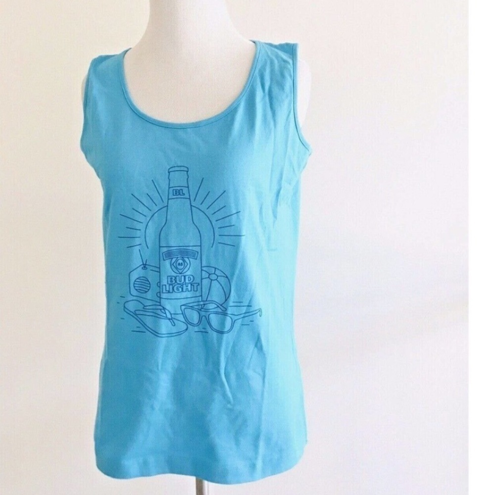 Womens Bud Light Sleeveless Tee Ladies Size S Blue Beer Pullover Shirt Stretch